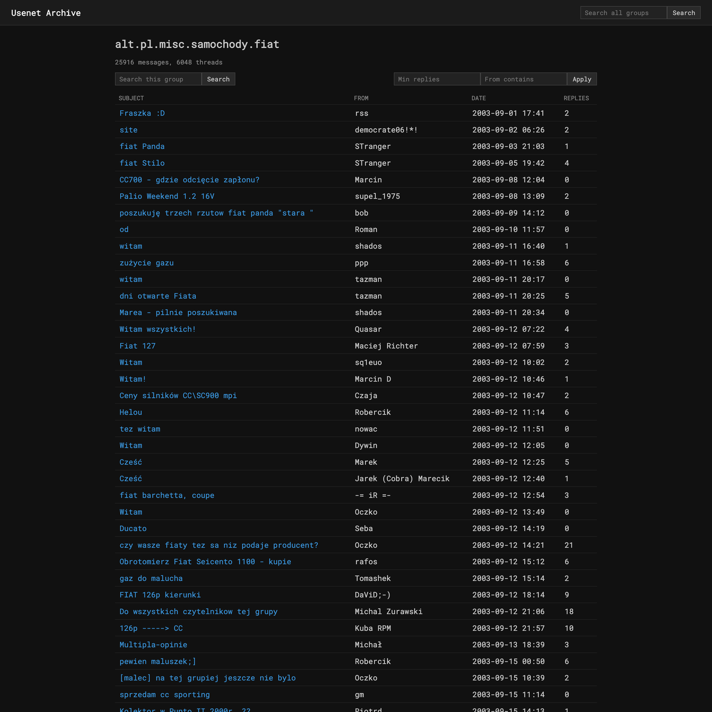 galaxy-web thread list of a newsgroup